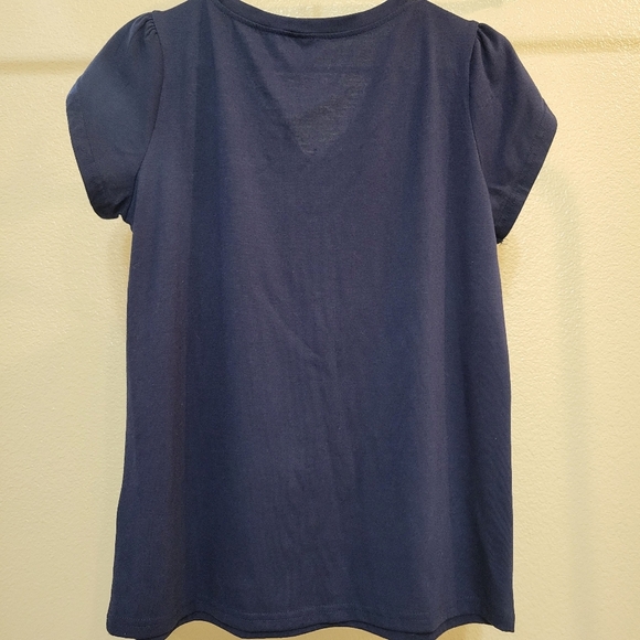 SHEIN LUNE Navy Blue Petal Sleeve V Neck Tee medium Summer Spring Fall Casual - Picture 2 of 4